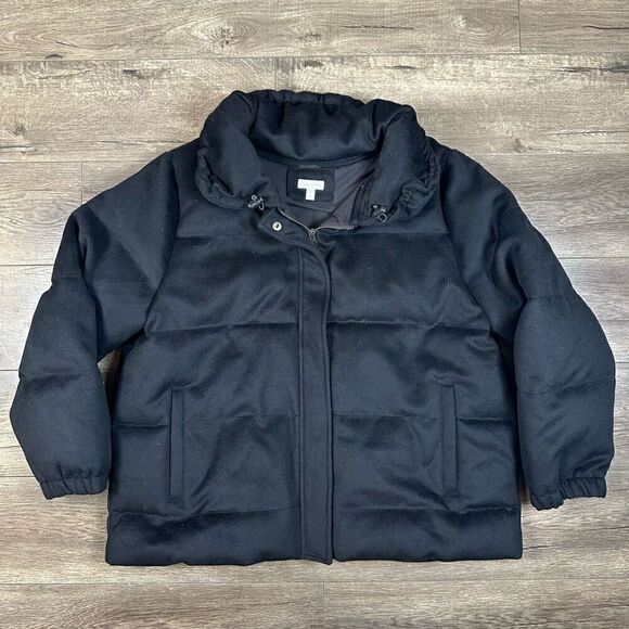 Garnet Hill cropped wool down puffer coat womens size 18 black - Picture 1 of 8